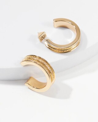 Gold Crystal Grooved Huggie Earrings