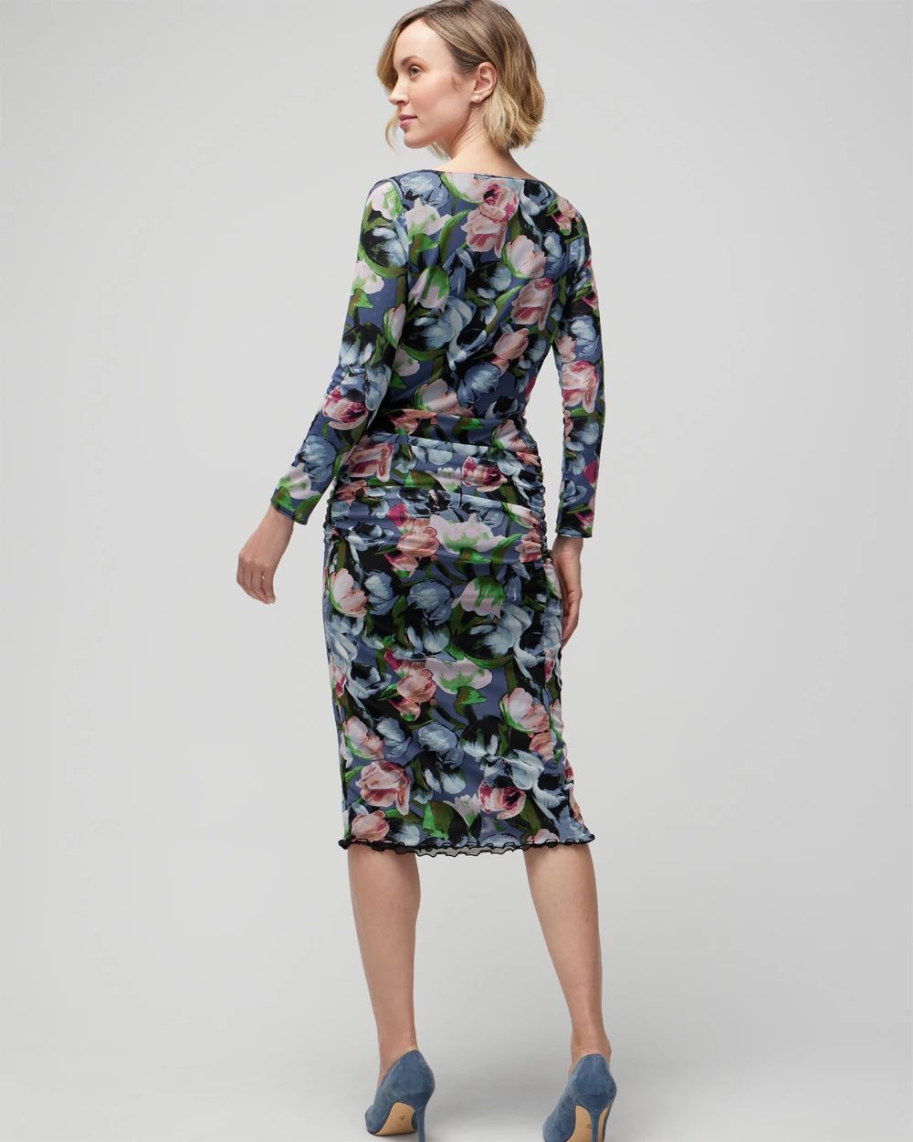 Long-Sleeve Reversible Mesh Sheath Dress