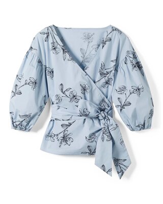Striped 3/4-Sleeve Poplin Wrap Blouse