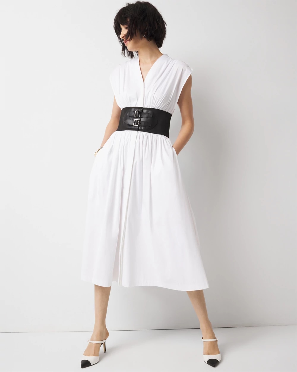 Cap Sleeve Belted Midi Dress | White House Black Market Cap Sleeve Belted Midi Dress | White House Black Market