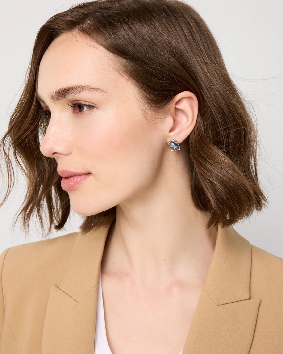 White House Black Market Denim Blue Glass Stone Stud Earrings | In Multi