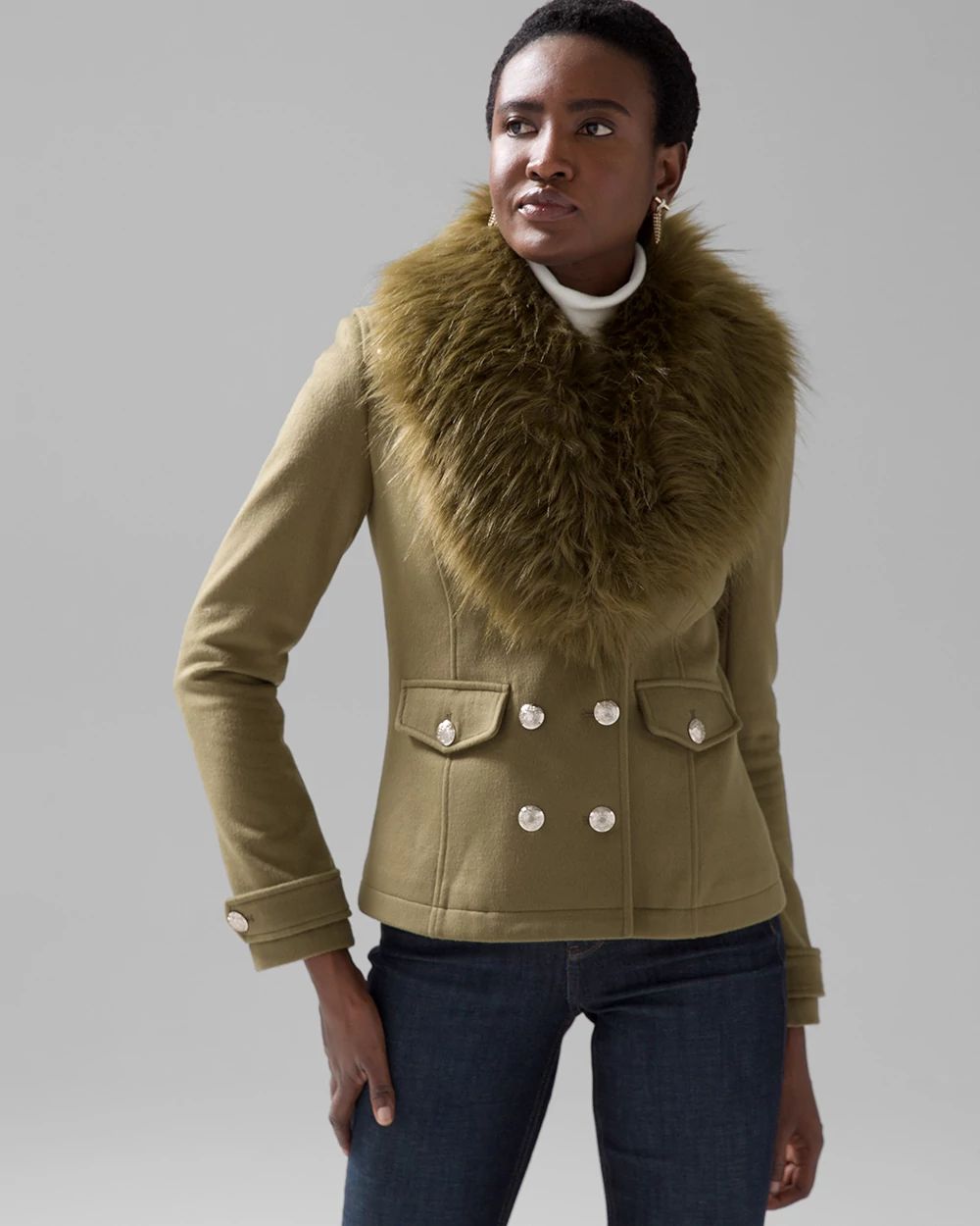 White peacoat with fur store