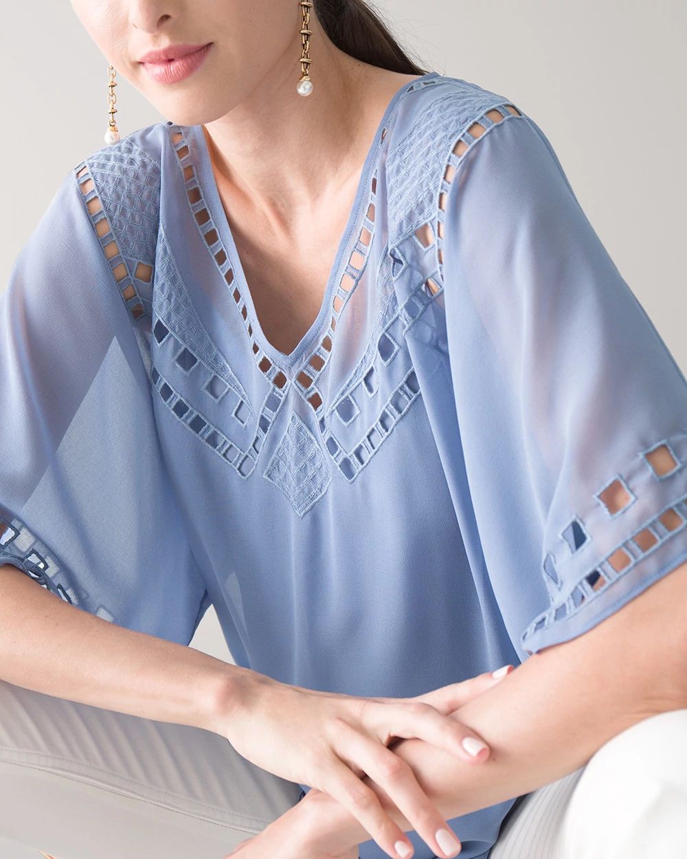 Elbow Sleeve Cutout Kimono Blouse