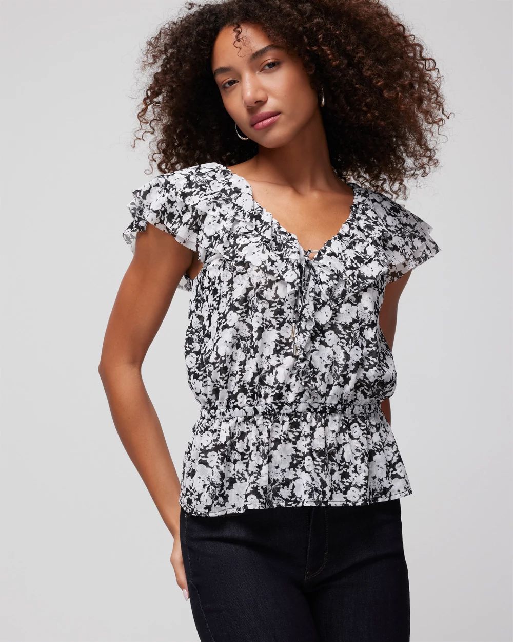 White floral peplum top outlet