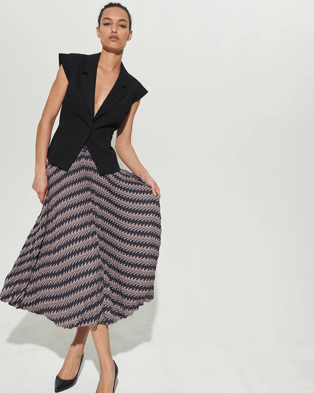 Pleated Crepe Midi Skirt