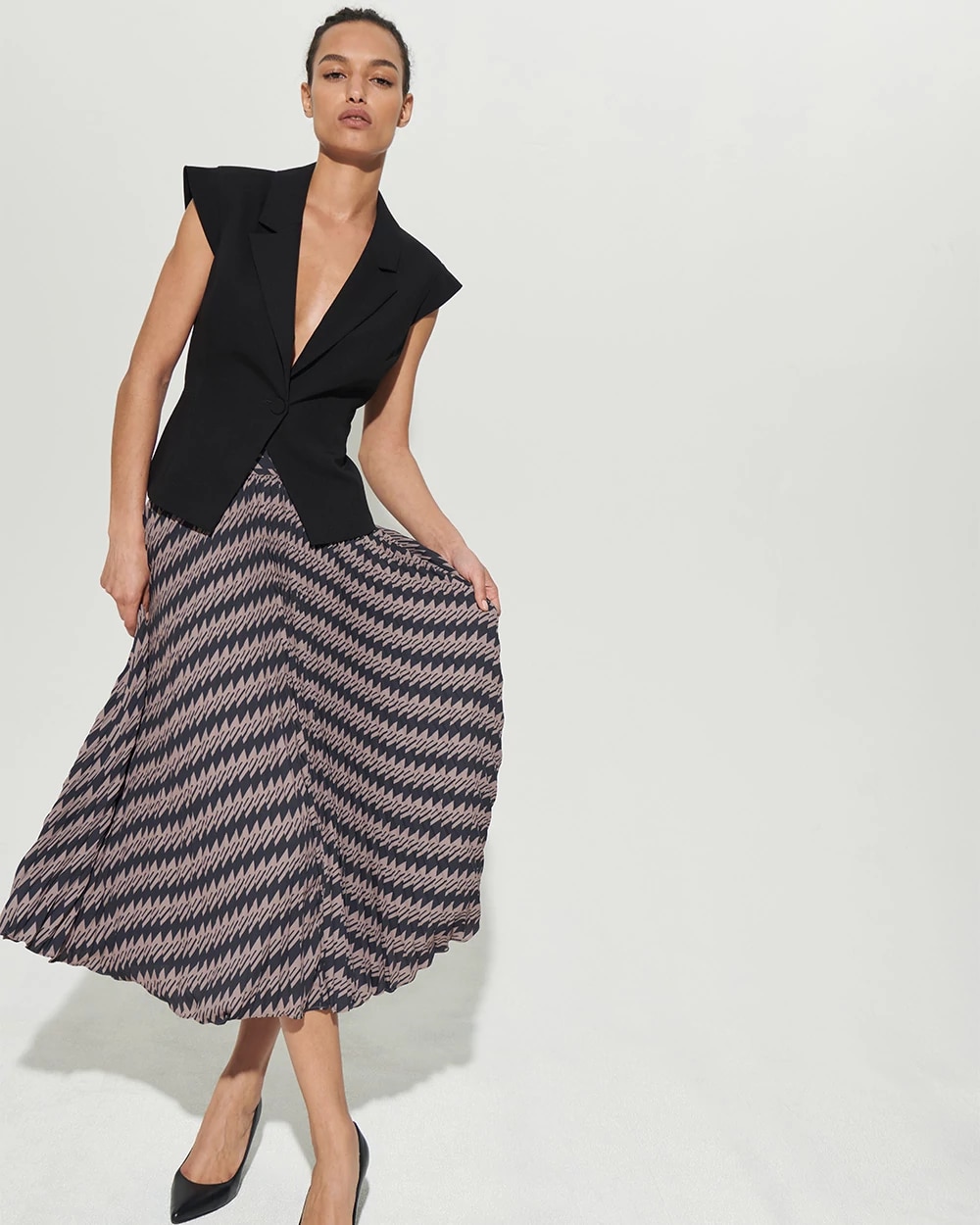 Pleated Crepe Midi Skirt