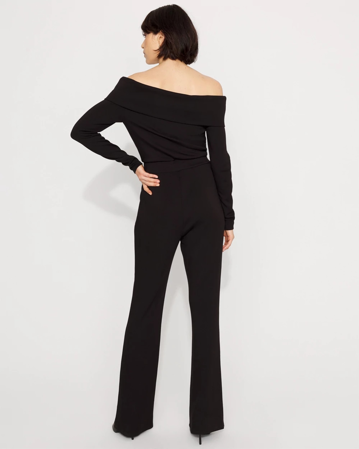 White House Black Market Off-the-shoulder Fold-over Jumpsuit In Black