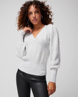Pleated Shoulder V-Neck Pullover