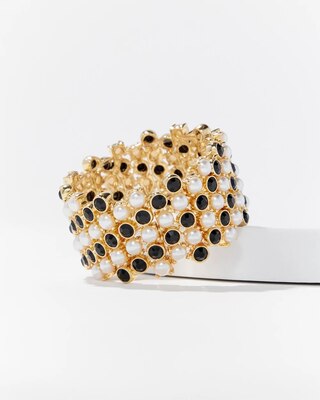 Black Crystal Pearl Stretch Bracelet