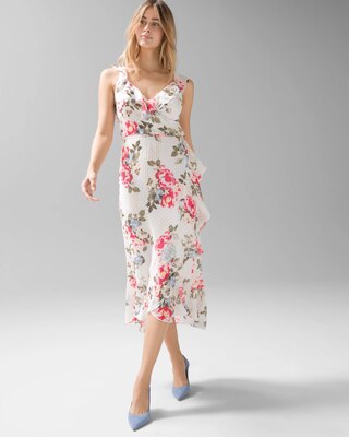 Clip Dot Chiffon Ruffled Wrap Dress