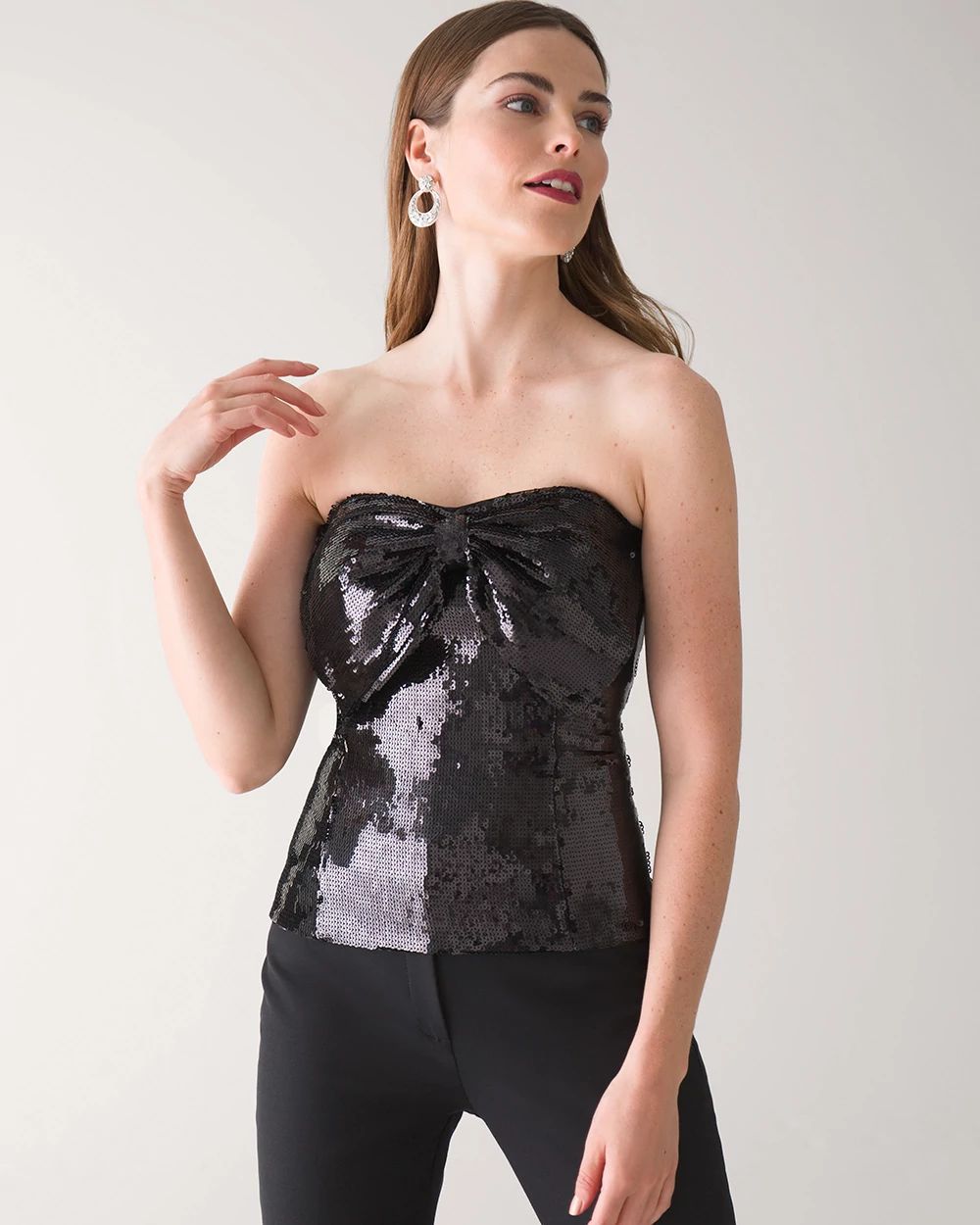 One-Shoulder Sequin Bow Bustier