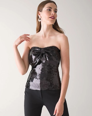 One-Shoulder Sequin Bow Bustier click to view larger image.