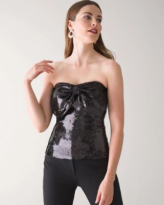 One-Shoulder Sequin Bow Bustier