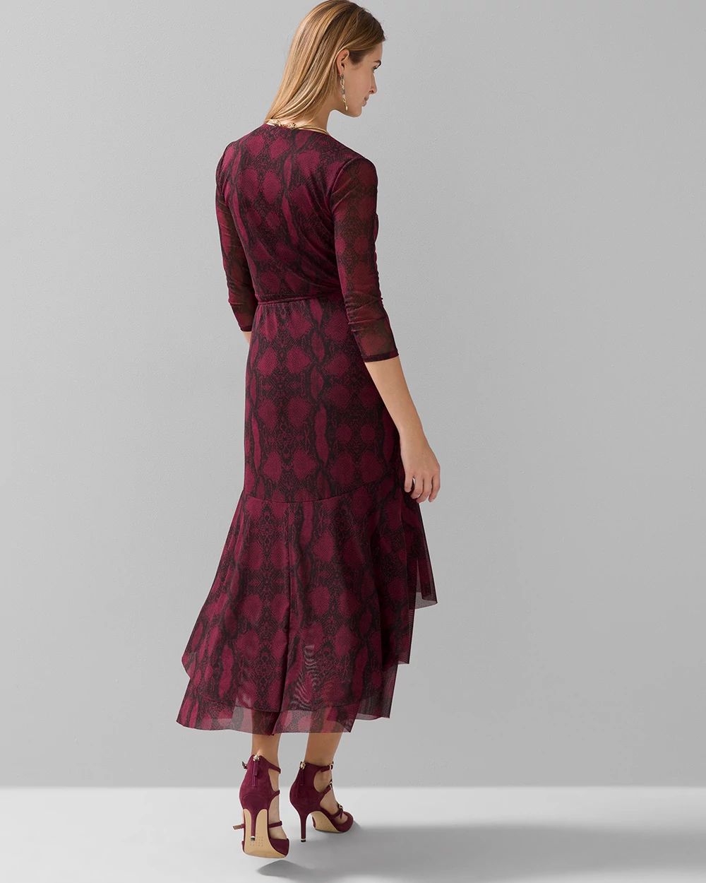 Python-Print Mesh Wrap Dress