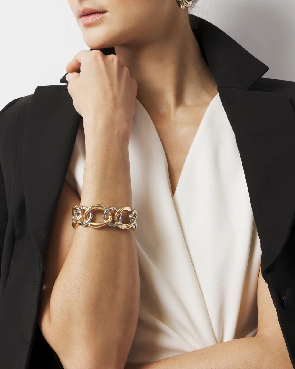 Silver + Gold Sculptural Stretch Bracelet