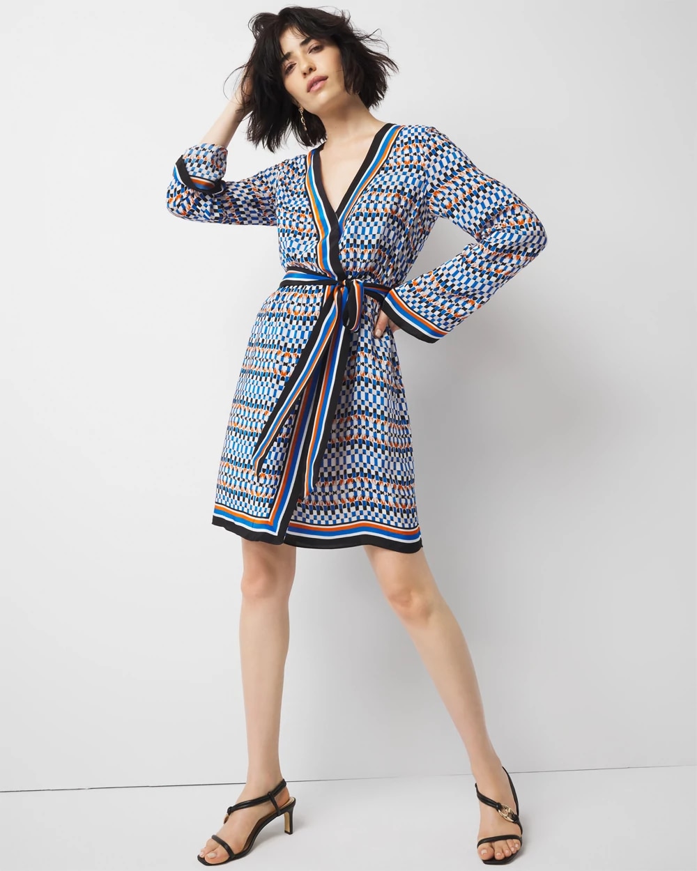 Long-Sleeve Surplice Mini Dress