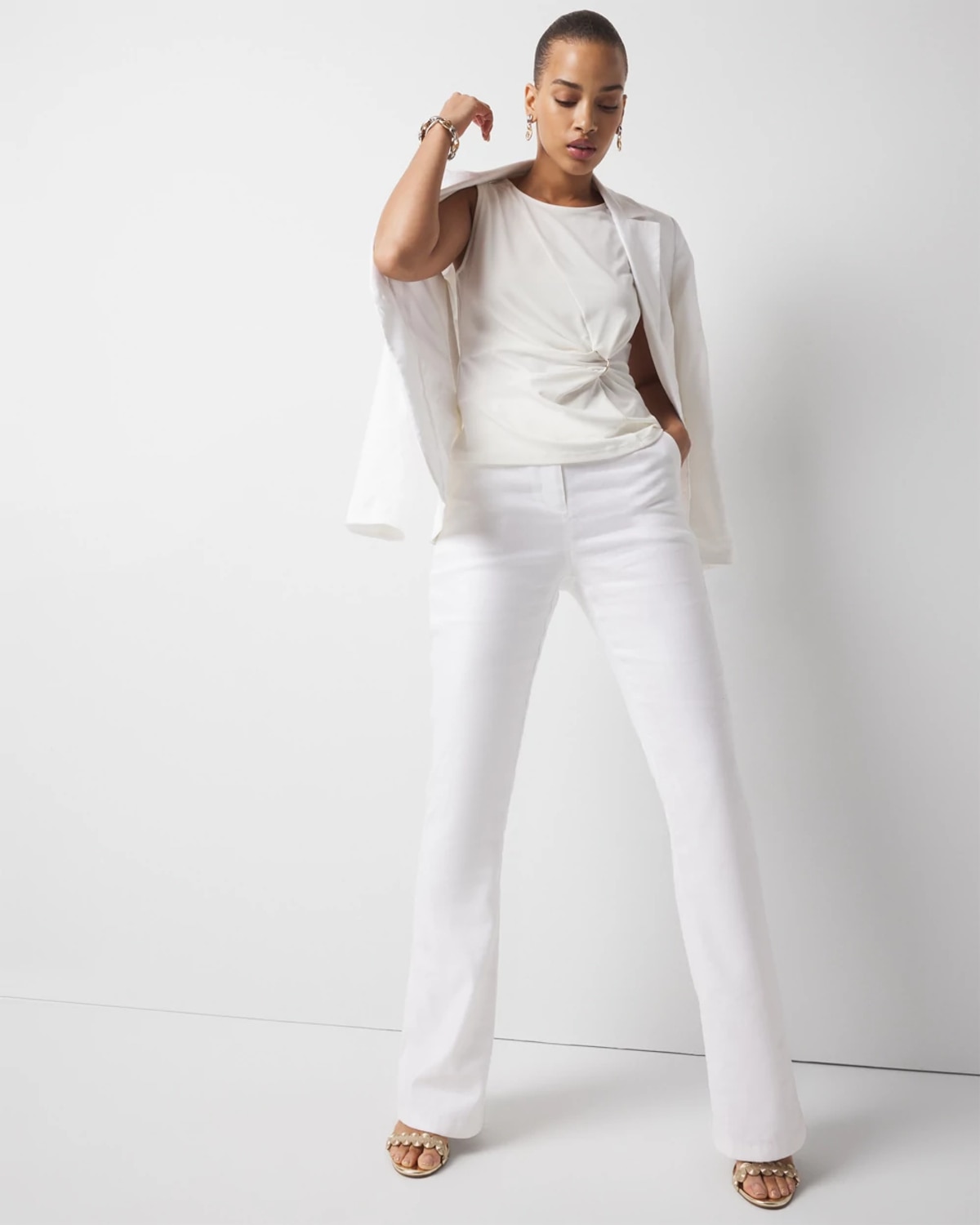 White House Black Market Ring Detail Ruched Tank Top In White