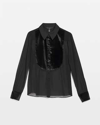 Petite Velvet & Chiffon Tuxedo Shirt click to view larger image.