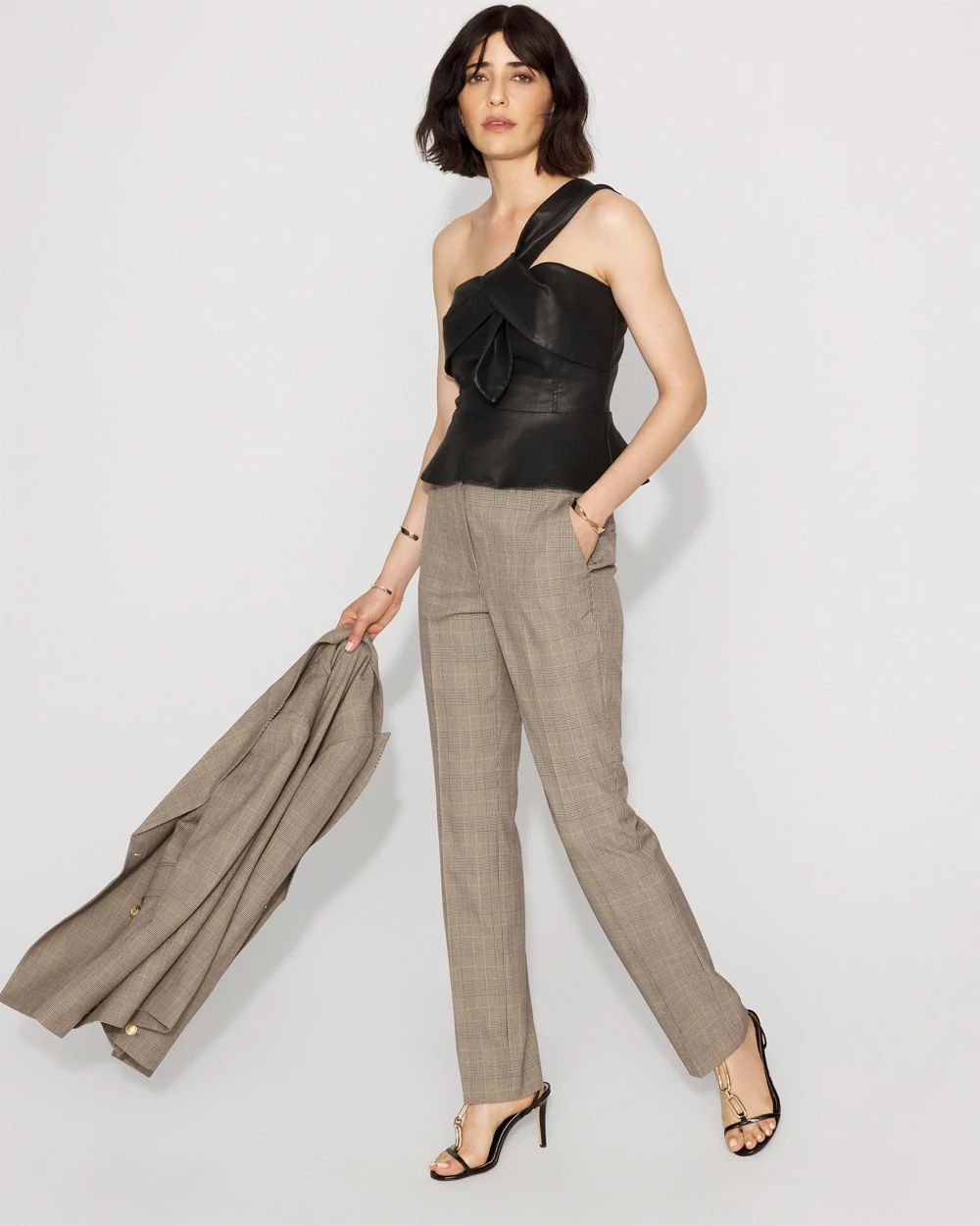 Petite One-Shoulder Faux Leather Peplum Top