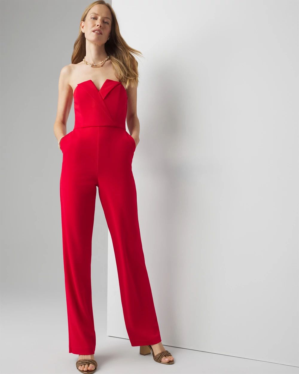 Petite Strapless Tuxedo Jumpsuit
