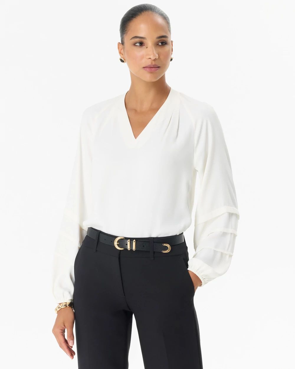 Pleated Sleeve Crepe Blouse click to view larger image.