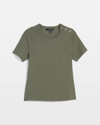 WHBM FORME™  Ribbed Stretch Button Shoulder Tee click to view larger image.