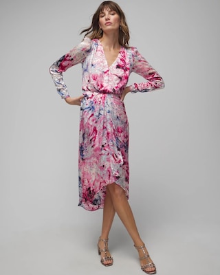 Long Sleeve Burnout Ruched Front Midi Dress