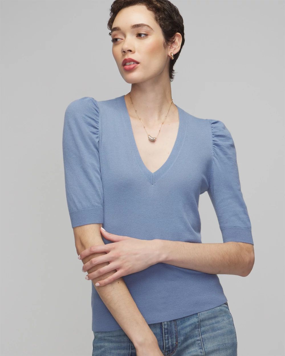 Cashmere Blend Puff Sleeve Sweater