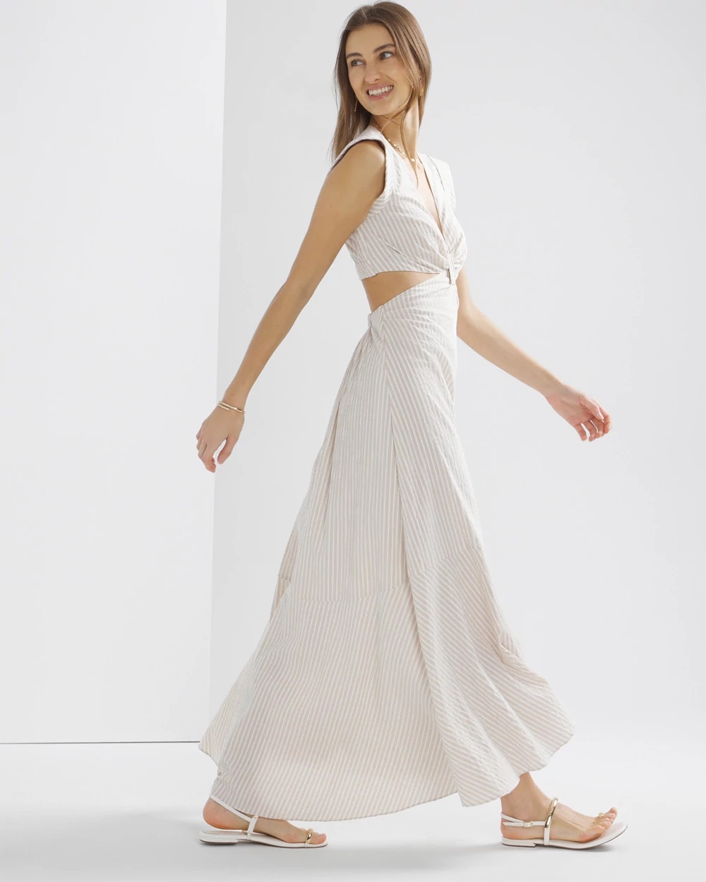 Seersucker Cutout Midi Dress
