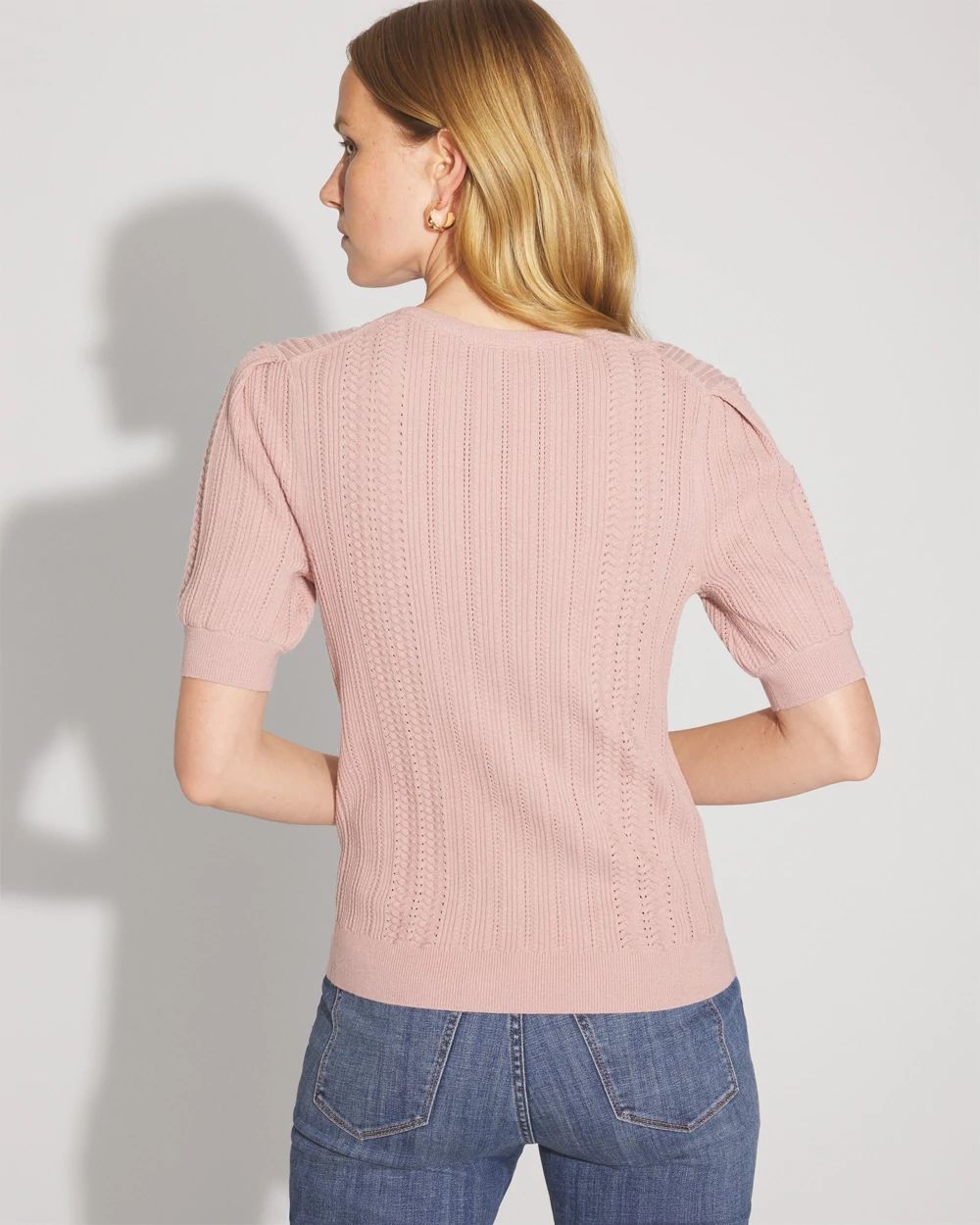 Pointelle Puff Sleeve Sweater click to view larger image.