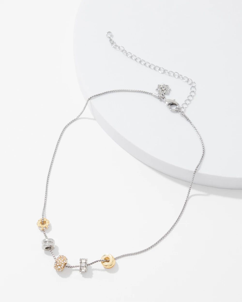 Mixed Metal Crystal Rings Short Necklace