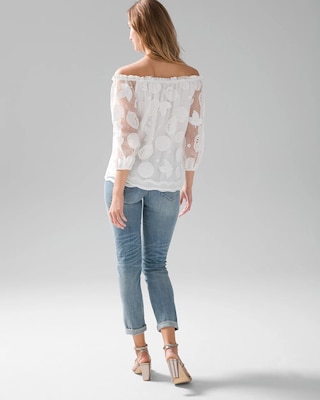White Off-The-Shoulder Mesh Blouse click to view larger image.