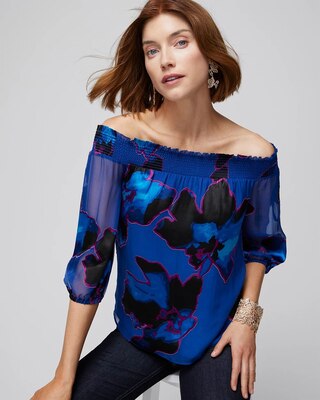 Long Sleeve Off-The-Shoulder Burnout Blouse