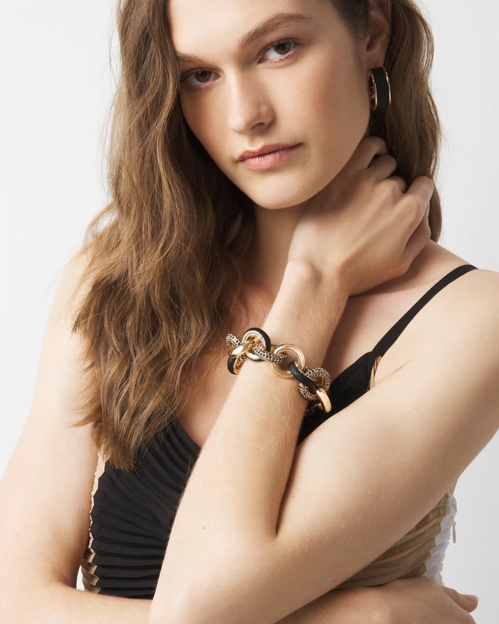 Black Leather + Pavé Link Bracelet