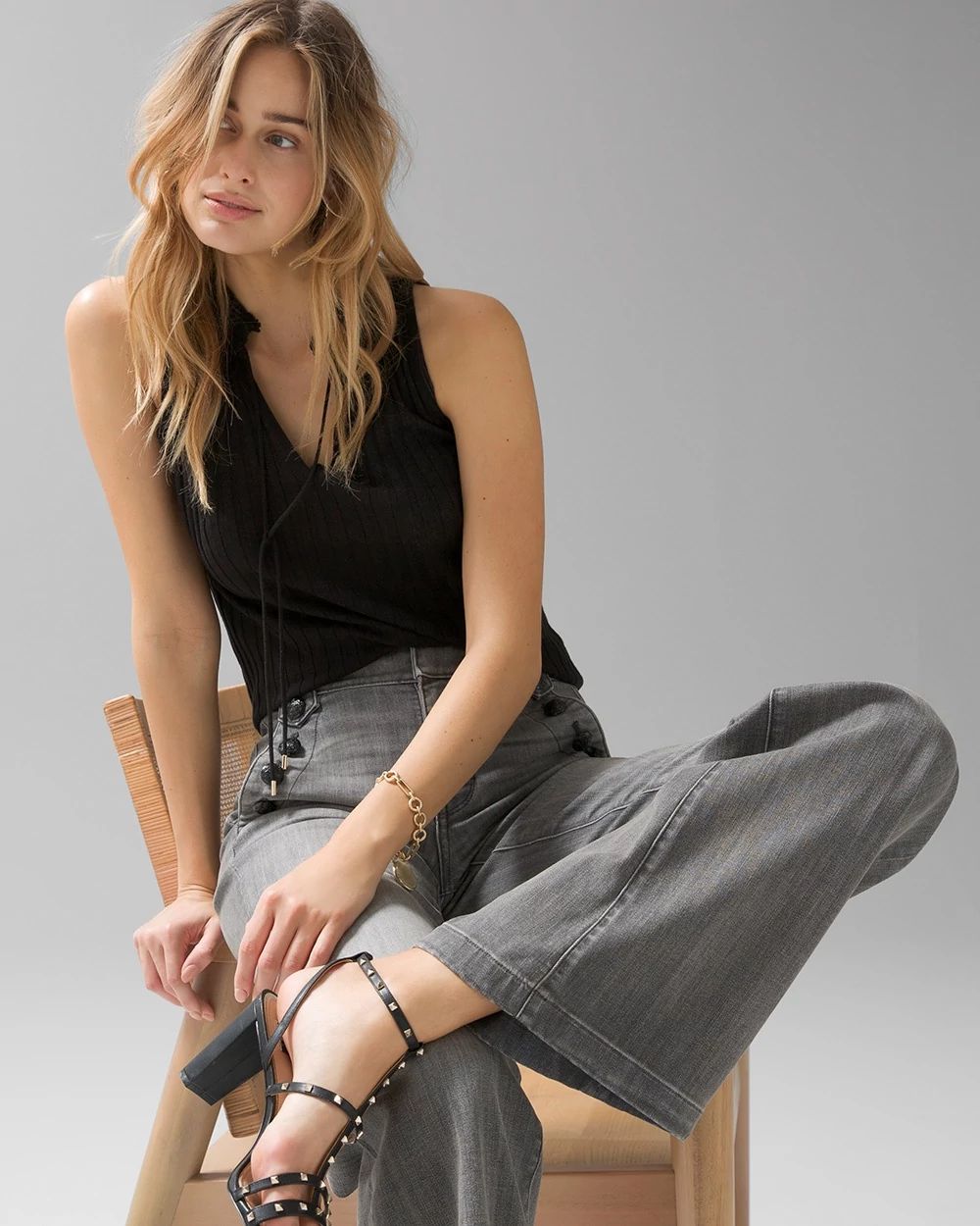 Sleeveless Notch-Neck Sweater