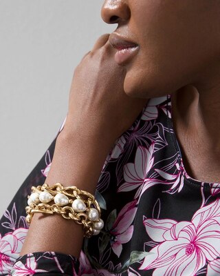 Three-Pack Goldtone & Pearl Bracelet