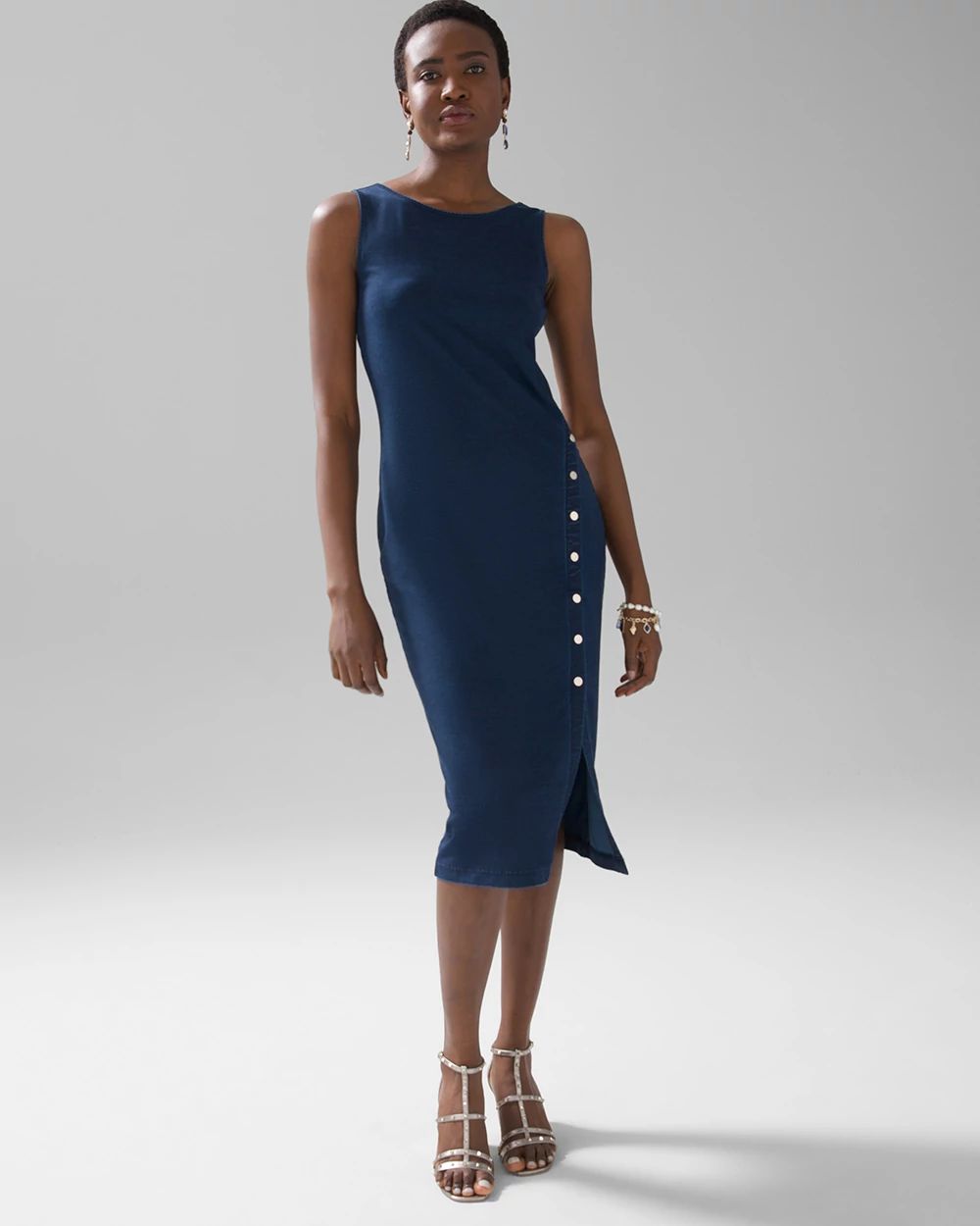 Petite Denim Blue Knit Midi Dress