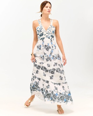 Petite Strappy Floral Halter Maxi Dress