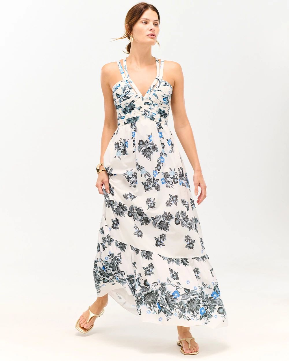 Strappy Floral Halter Maxi Dress