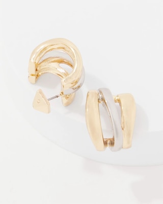 Silver + Gold Sculptural Hoop Earrings click to view larger image.