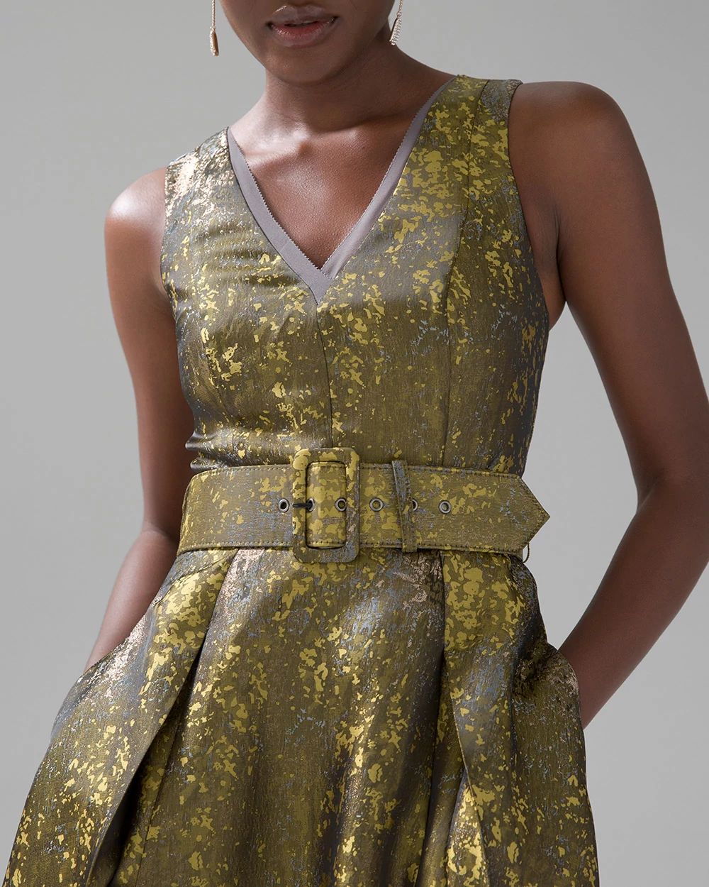 Satin Jacquard Fit & Flare Dress