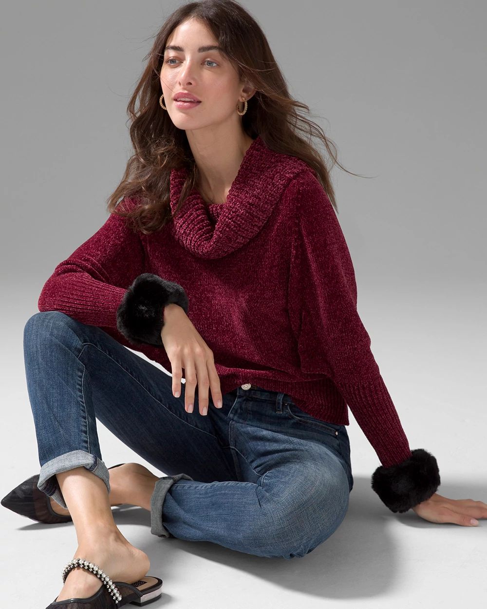 Cowl Neck Chenille Sweater click to view larger image.