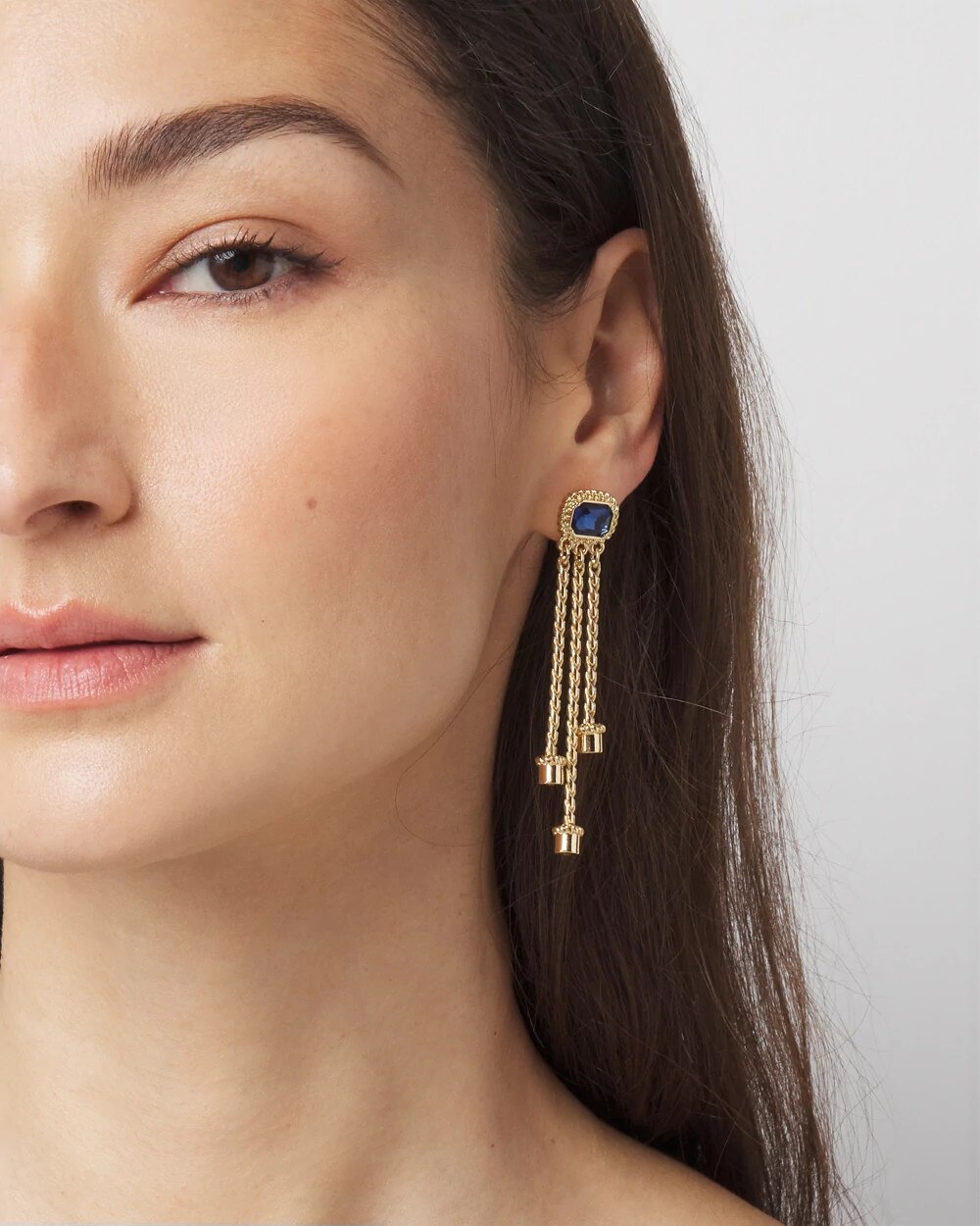 Blue Crystal Linear Earrings - image 2