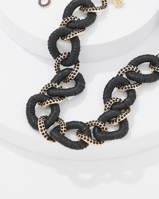 Black Raffia + Crystal Link Necklace click to view larger image.