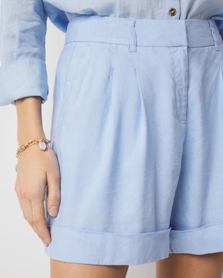 High-Rise Pleated Linen Short click to view larger image.
