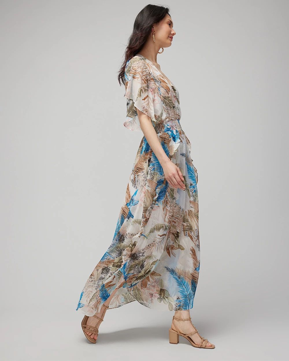 V-Neck Flutter Sleeve Maxi Dress
