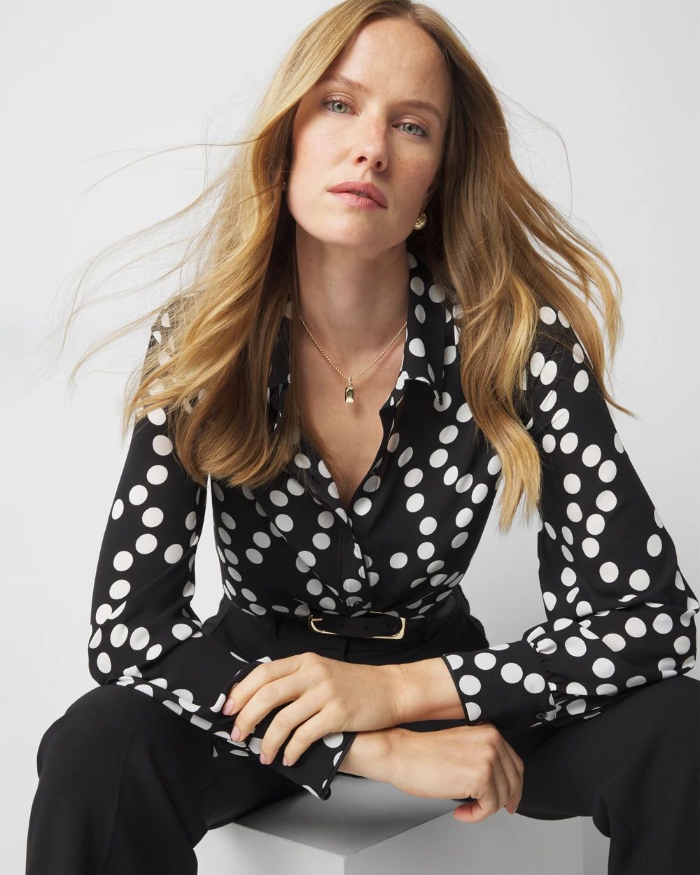 Petite Long Sleeve Soft Shirt with Piping