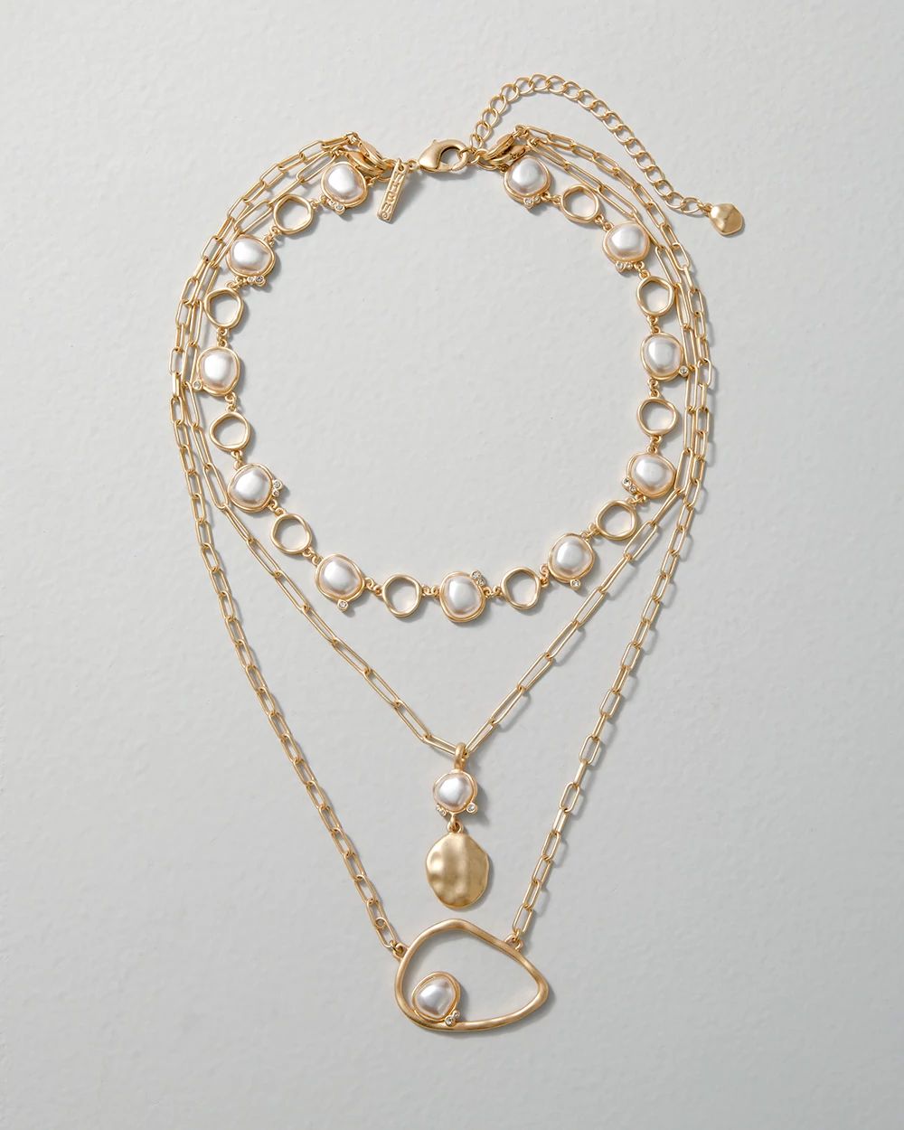 Goldtone Faux Pearl Multi-Strand Short Necklace click to view larger image.