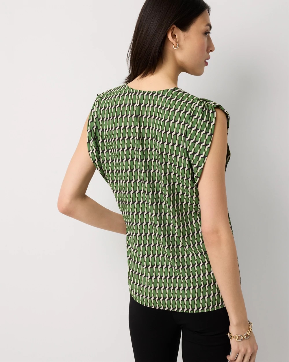Ruched Shoulder Crepe Shell