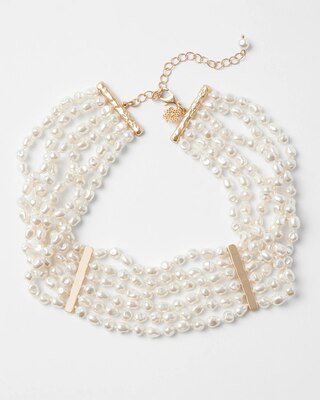 Goldtone and Faux Pearl Collar Necklace